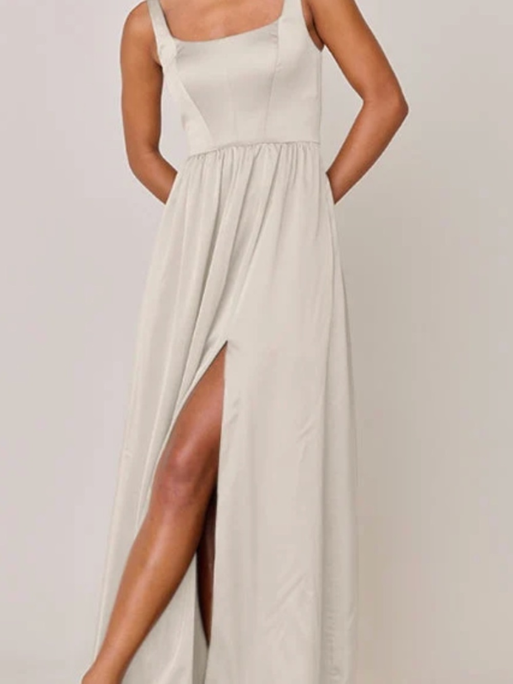 Revelry Soft Champagne Maxi Dress with Square Neck and High Slit